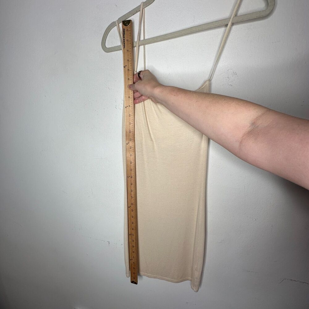Enza Costa Sexy Cream One Shoulder Spaghetti Strap Ribbed Bodycon Mini Med - Picture 10 of 11